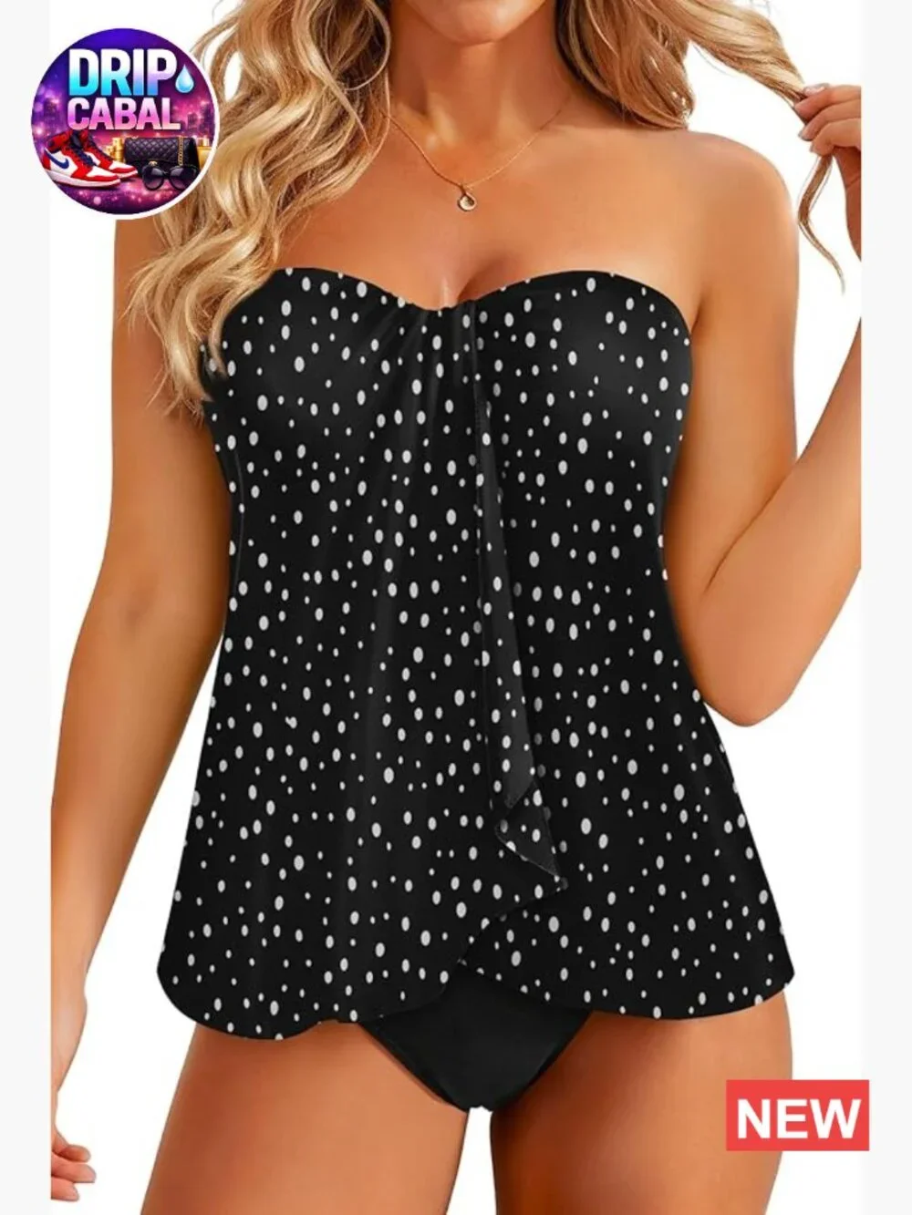 Two Piece Tankini Bathing Suit Halter Bandeau Flyaway Tummy Control Swimsuit